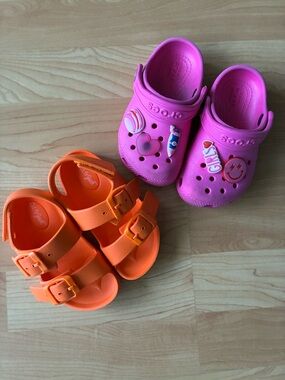 Pink Croc-Style Clogs & Orange Buckle Sandals for Kids